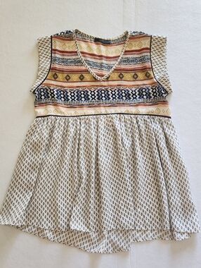 THML Cream Top with Navy & Mustard Tribal Yoke